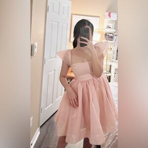 MABLE Pink Ruffled Tiered Mini Dress